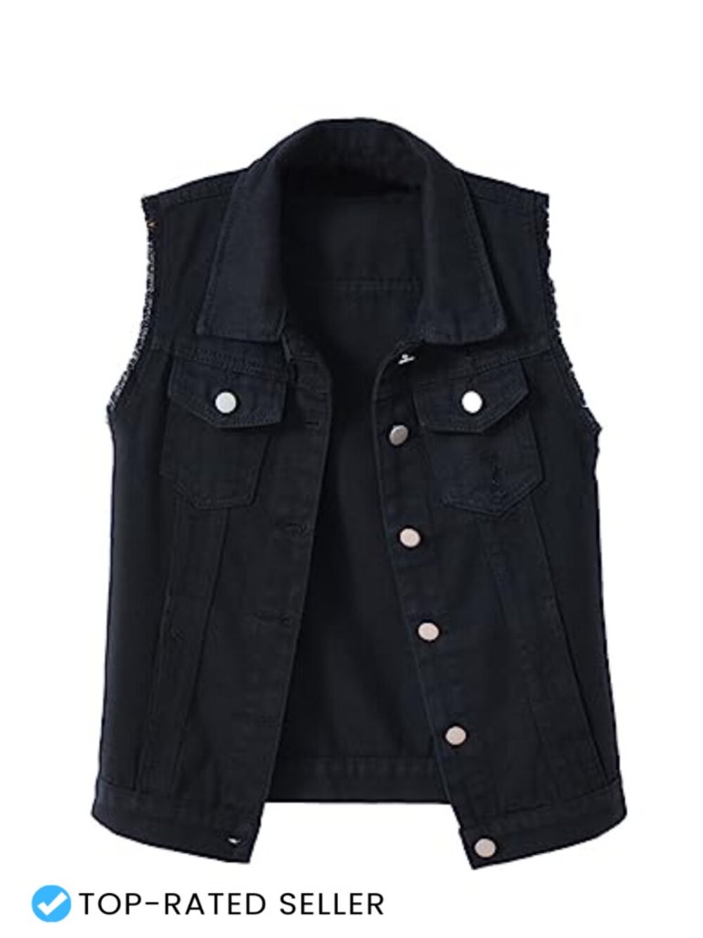 Women's Denim Vest Sleeveless Frayed Ripped Buttons Casual Jacket